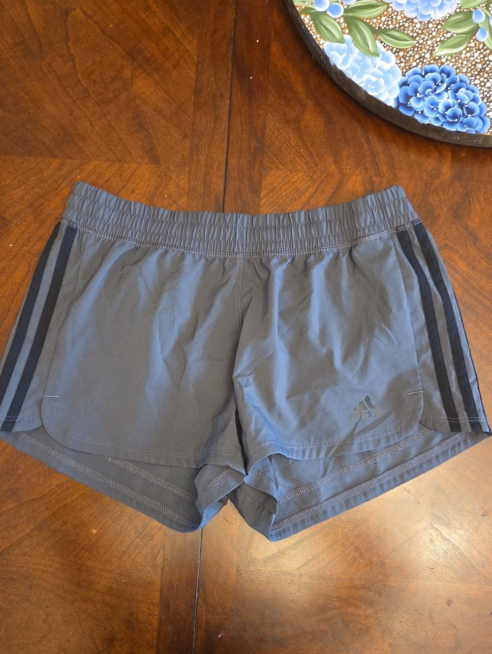 adidas Women's Charcoal Gray Athletic Shorts with Black Stripes